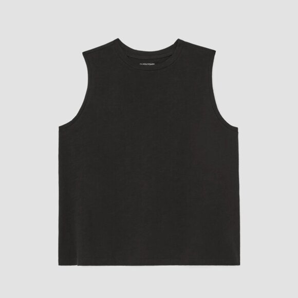 Eileen Fisher | Organic Cotton Slub Crew Neck Tank | Black | Size Medium - Picture 2 of 7